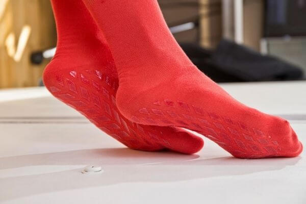 Bamboo socks benefits – ABS grips on purple sock.